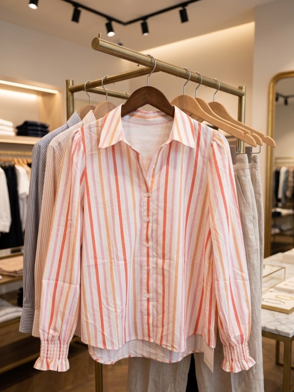 Women's Pink Stripe Button-Front Blouse
